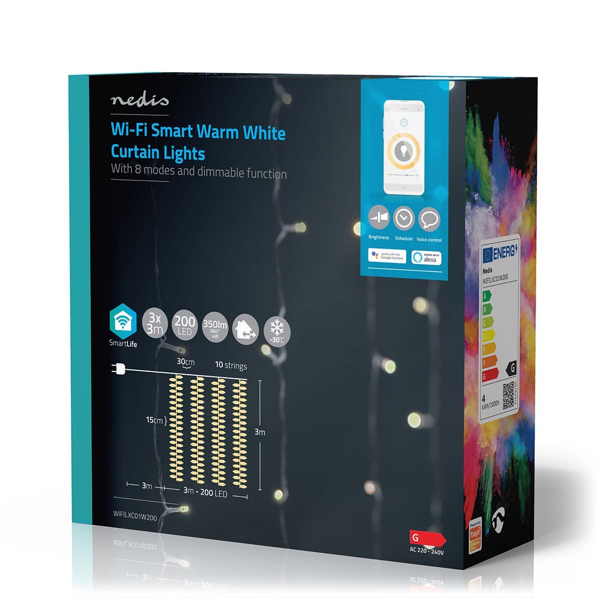 Nedis SmartLife Decoratieve LED-gordijn Android/iOS 3 meter | 200 RGB LED's