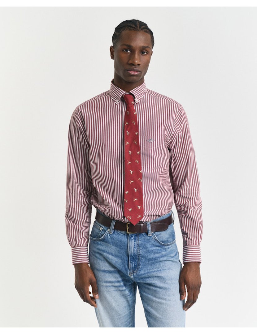 Classic Long Sleeve Striped Shirt Red