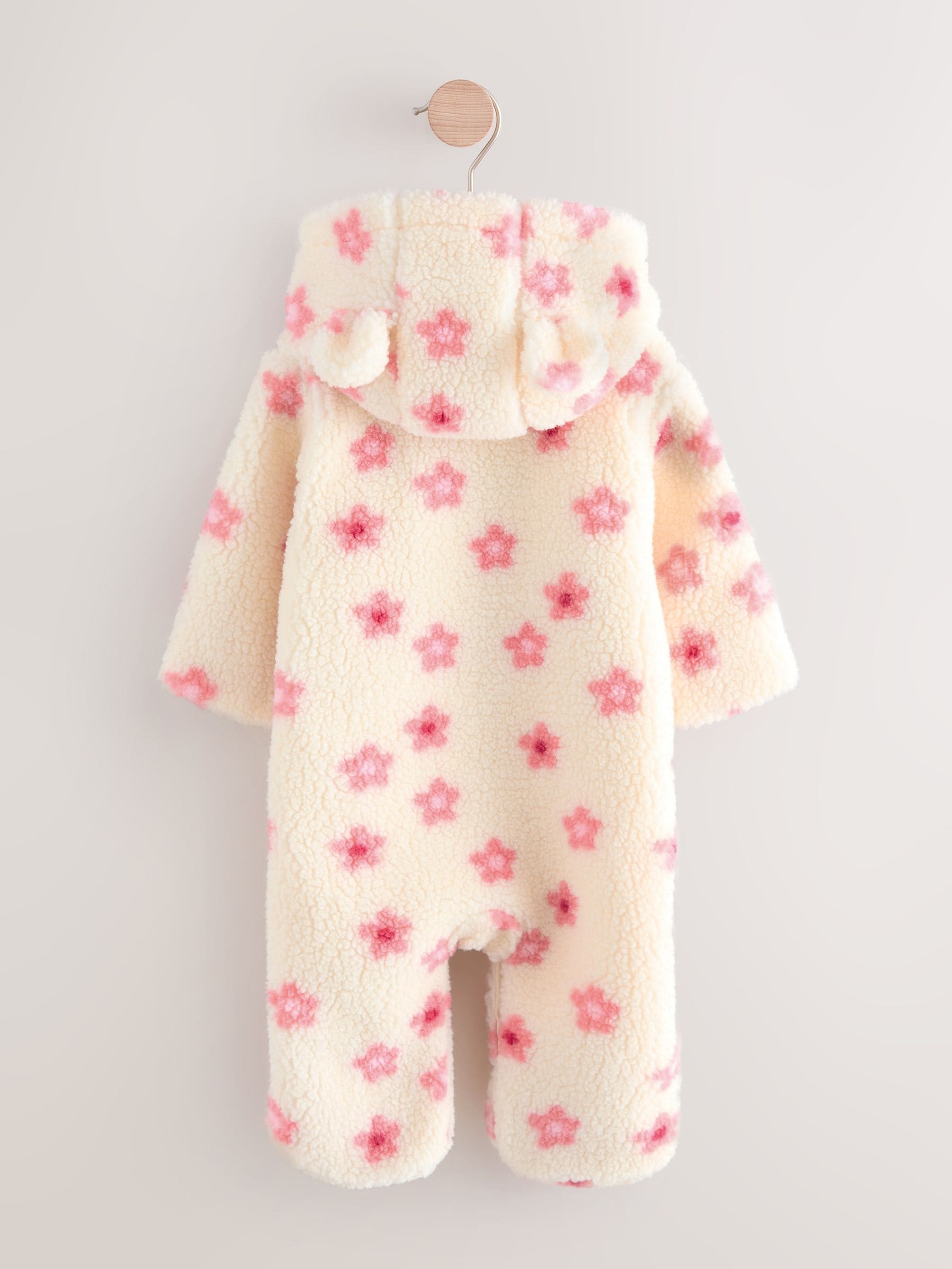 Ecru en roze bloemenprint - Baby borg kinderwagenpak met capuchon (0mnd -2jr)