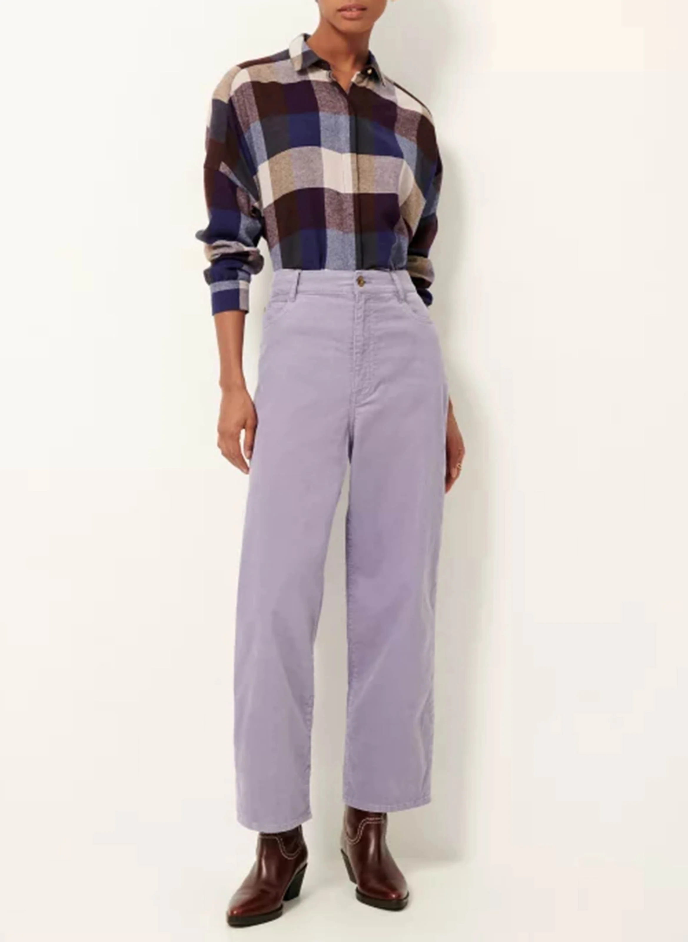VELVET CRUISE - Pantalon droit taille haute en coton bio mélangé | Violet