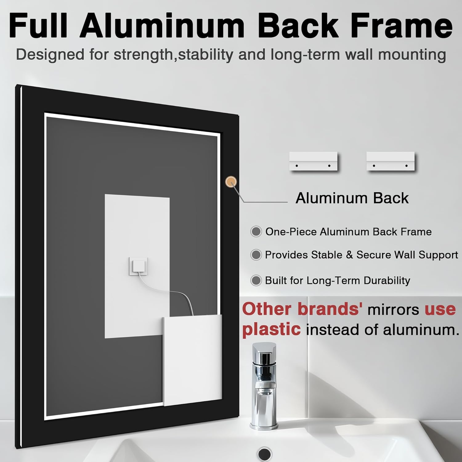 80x60cm Badspiegel mit Beleuchtung, Hartglas LED Spiegel Antibeschlag, Badspiegel Schwarz Rahmen, Stufenlos Dimmbar Spiegel mit Beleuchtung, Geeignet für Hotel, Badezimmer