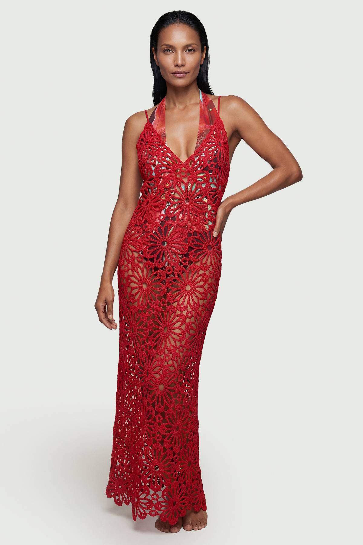 KarenMillen Robe Maxi de Plage Tissée au Crochet Floral