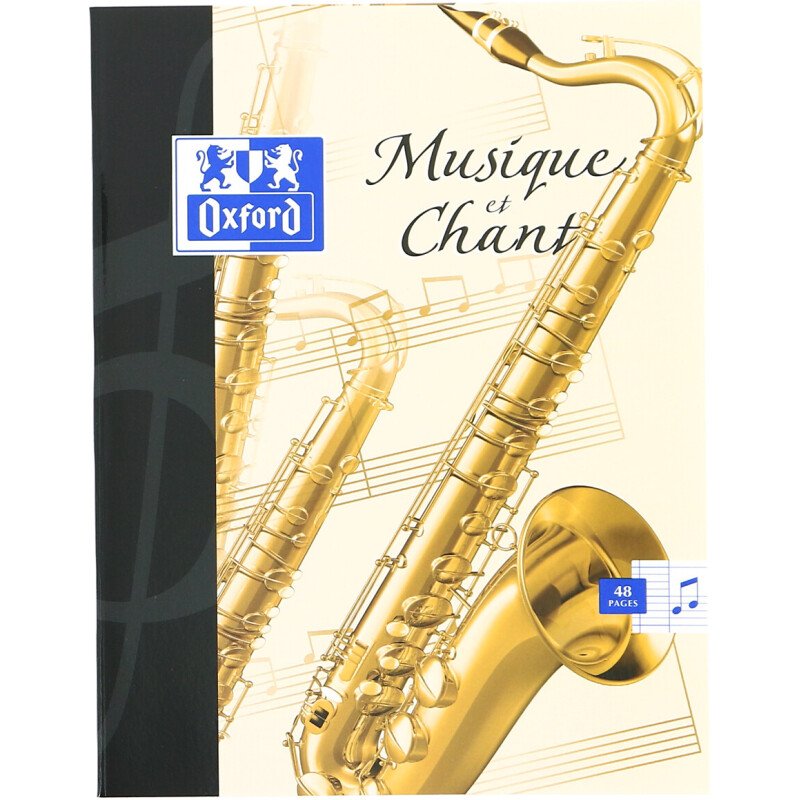 Cahier Oxford musique 17x22cm réglure grands carreaux & réglure musique 48 pages agrafées couverture carte colorée