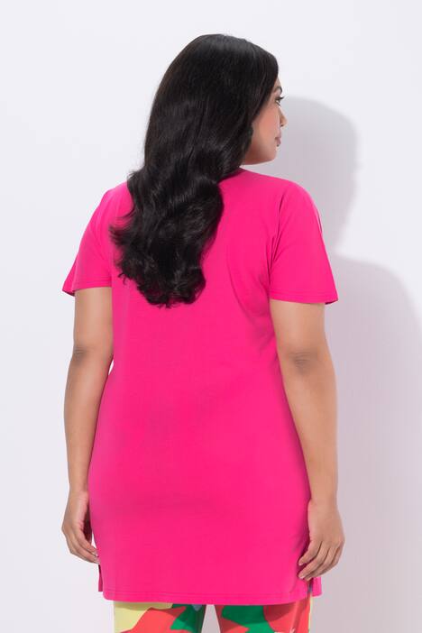 Longshirt, A-Linie, V-Ausschnitt, Flügel-Halbarm, pink