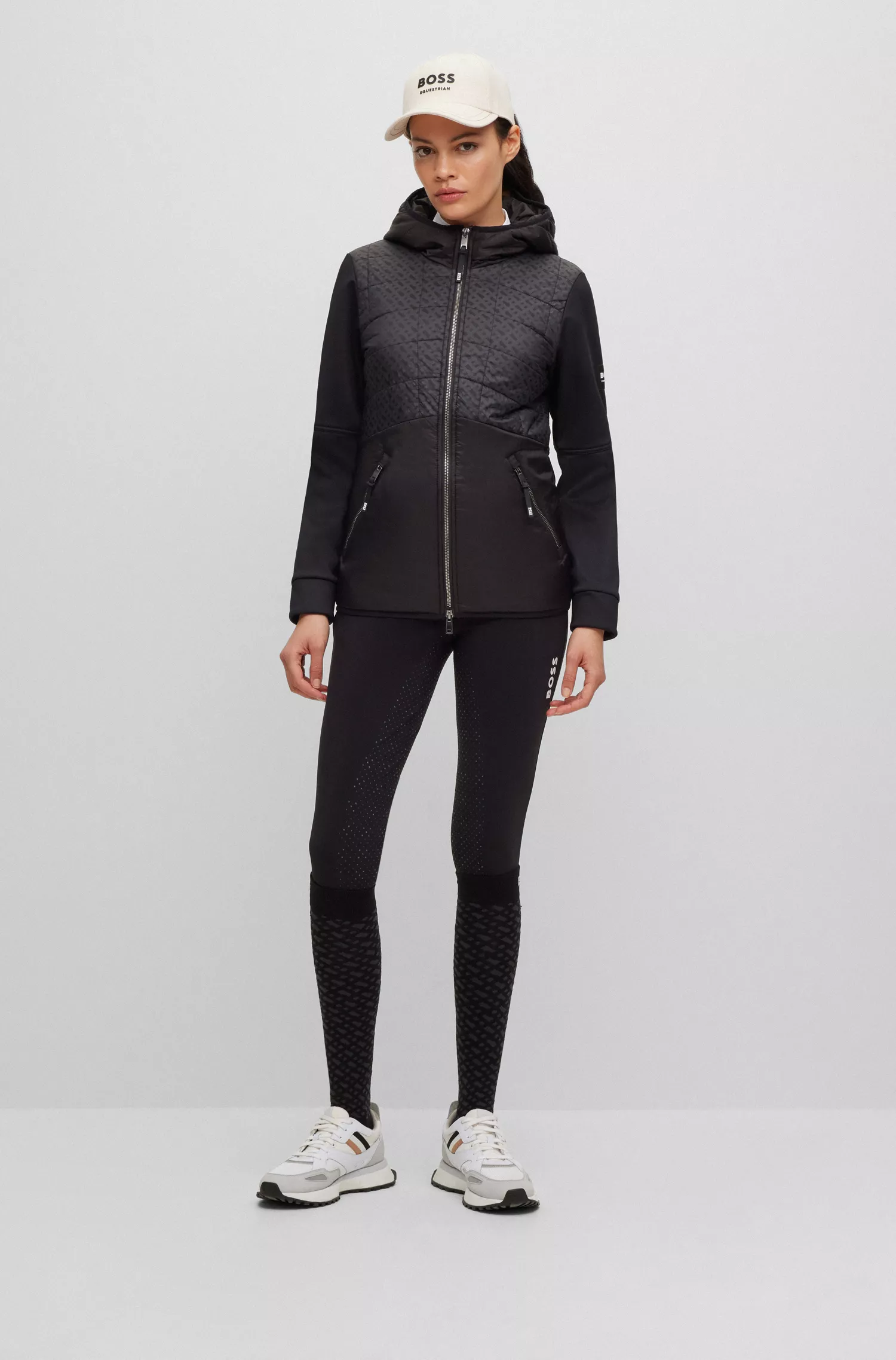 Jaqueta softshell acolchoada BOSS Black-Equestrian com detalhes exclusivos.