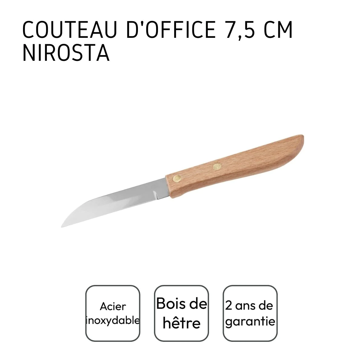 Couteau d'office manche en bois lame de 7,5 cm Country