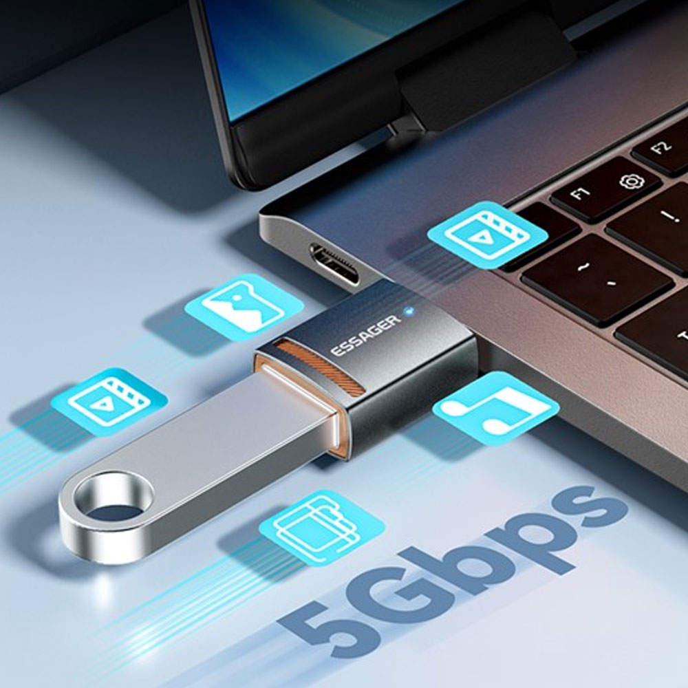 OTG Aluminium USB A 3.0 auf USB C Adapter bis zu 5 Gbit/s - Dunkelgrau (Space Grau)