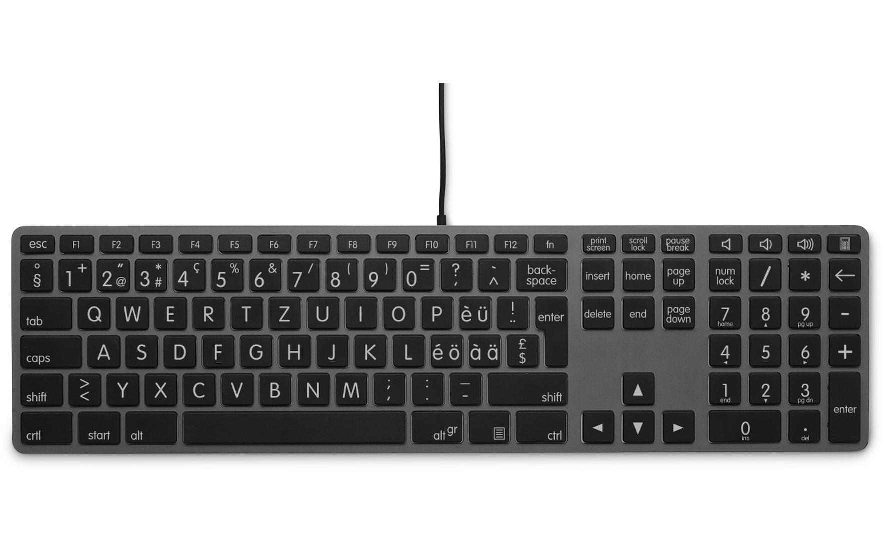 Tastatur USB Grosse Beschriftung WinOS GrauGrossschrift USB Tastatur mit 2 USB-Anschlüssen für Windows-Betriebssystem