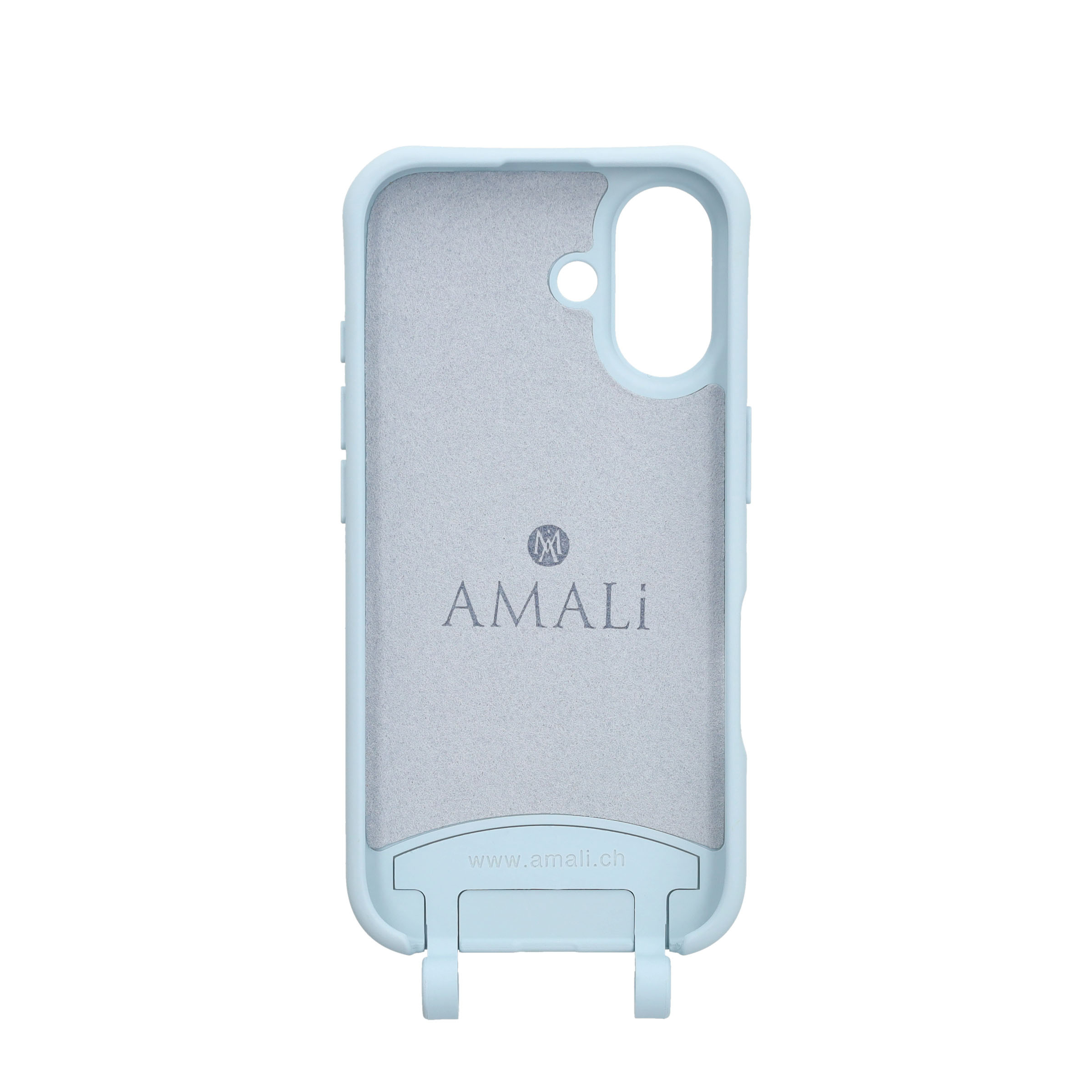 iPhone 16 Handy Hülle Elegantes Case mit abnehmbarem Necklace Adapter - Light Blue / Gold