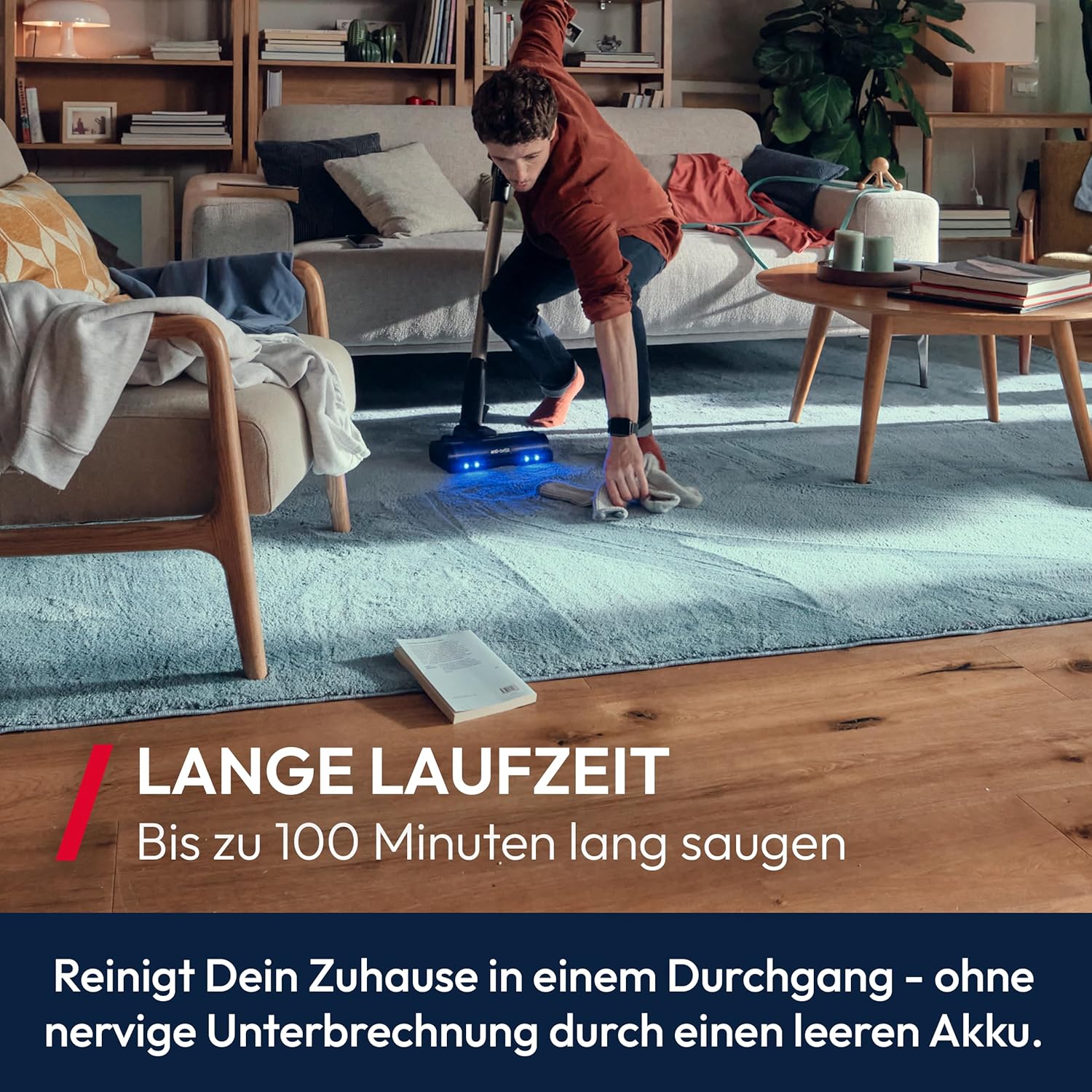 Hoover HF6 Akkustaubsauger mit Bodensensor, Dual Way Clean, bis zu 100Min Laufzeit, Anti-Twist Bürstenrolle, Doppelte Kantenreinigung, QuickPark, tragbar, 660 W [HF610H]