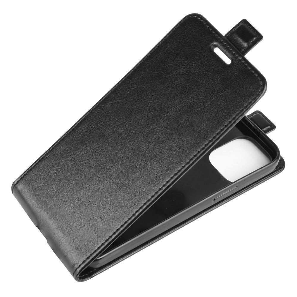iPhone 12 / iPhone 12 Pro Leder Tasche mit vertikaler Flip-Funktion - Schwarz
