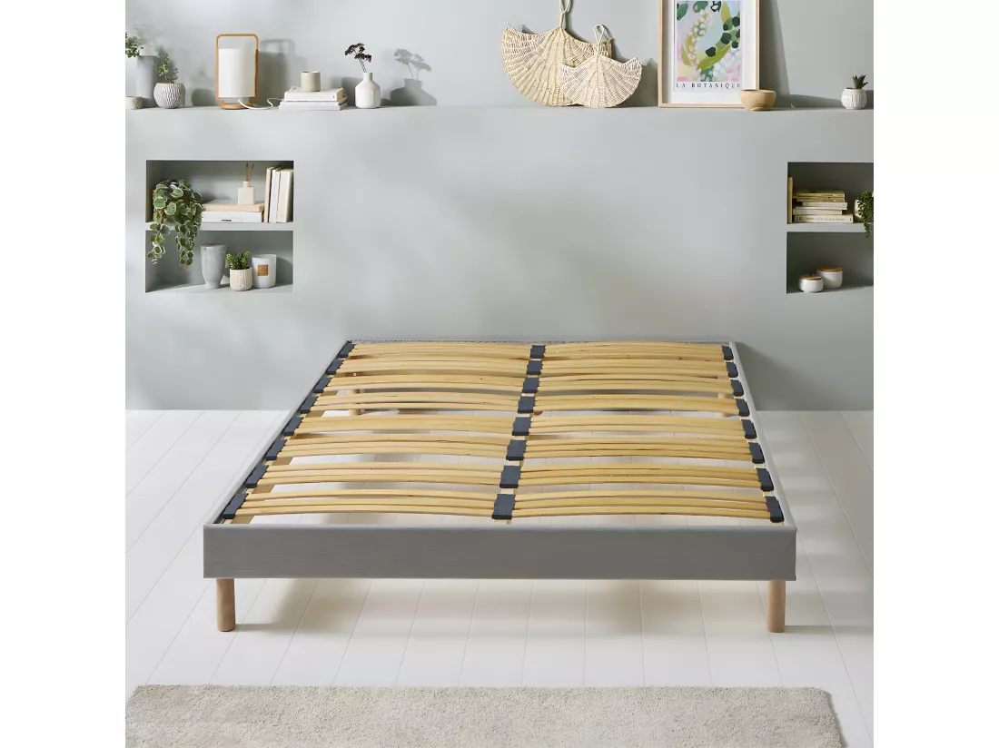 BELLECOUR LITERIE | Sommier à lattes en bois CAPITOLE 90x200 cm | Coloris Gris clair | Livré en kit
