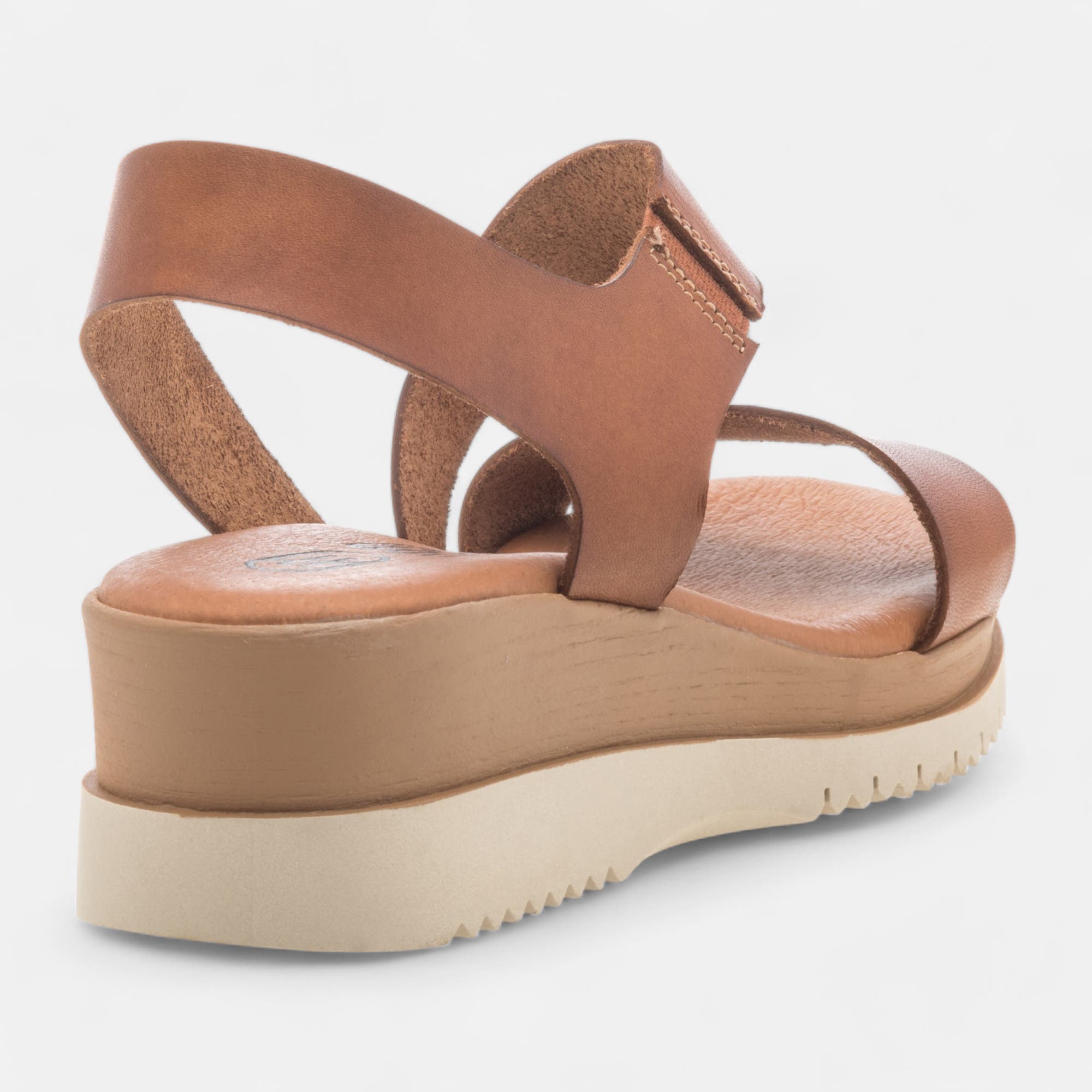 Sandales à talon compensé Femme en cuir cognac