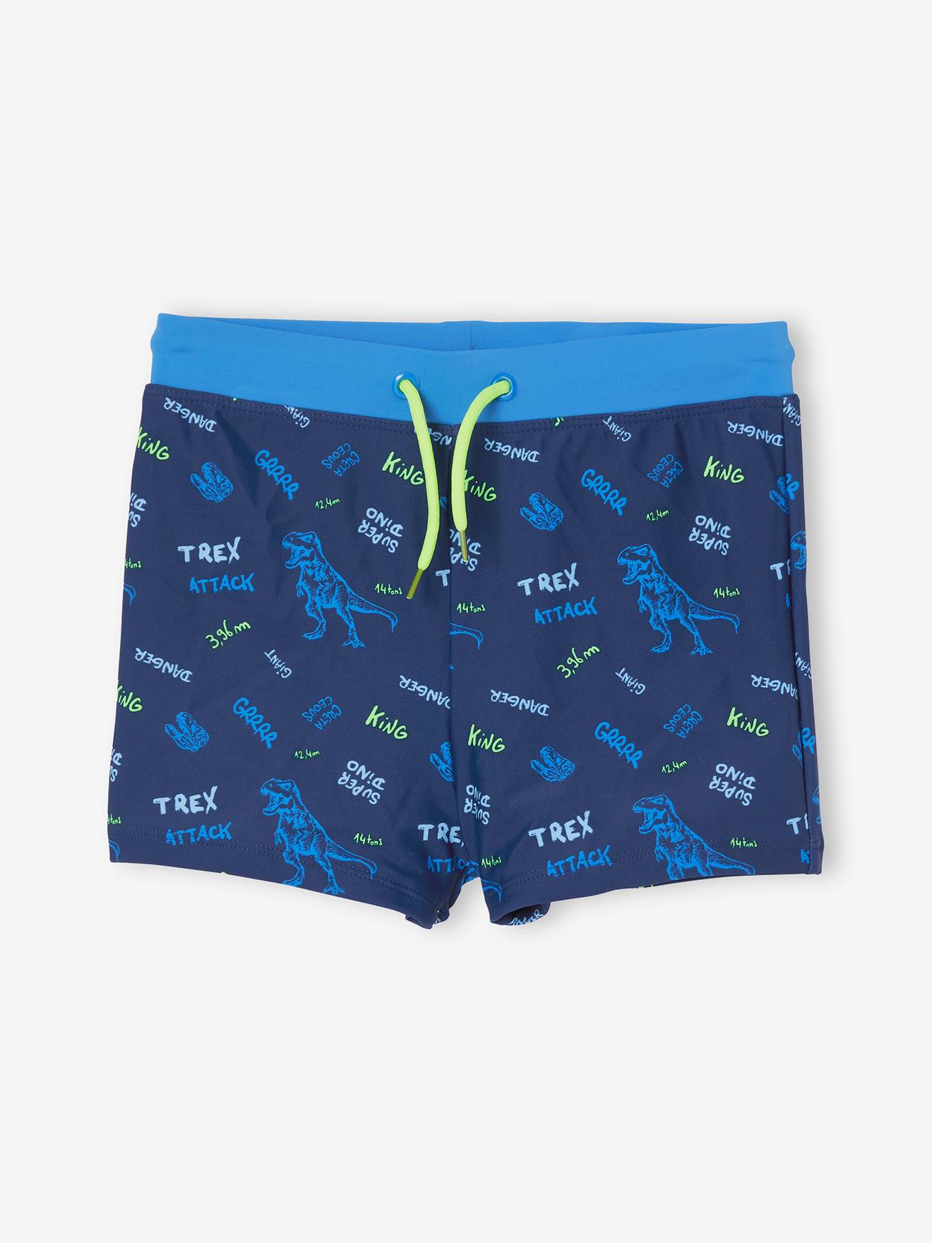 Calção de banho boxer azul marinho com estampa de dinossauro para meninos