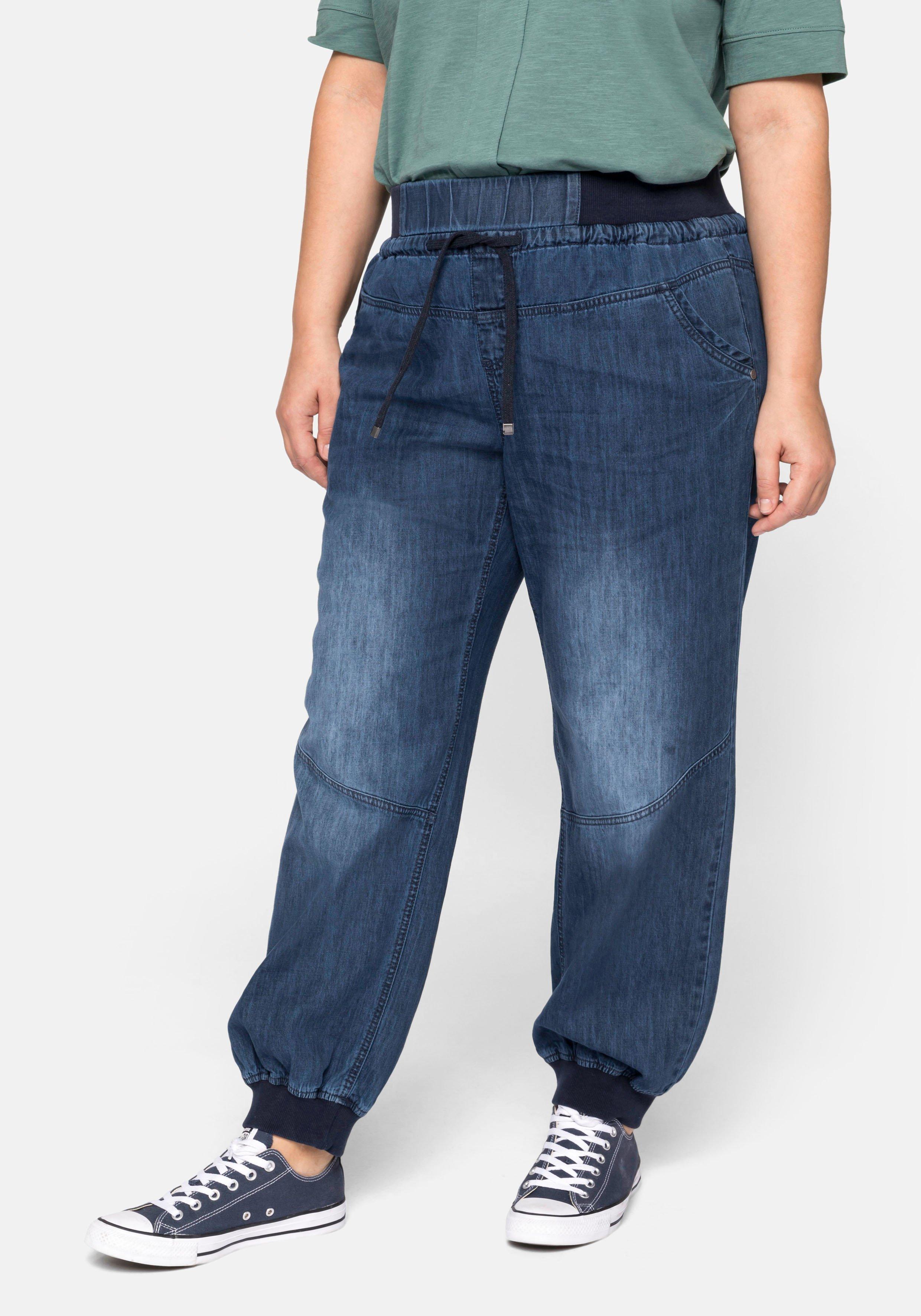 Pumpjeans mit Rippbündchen und Bindeband