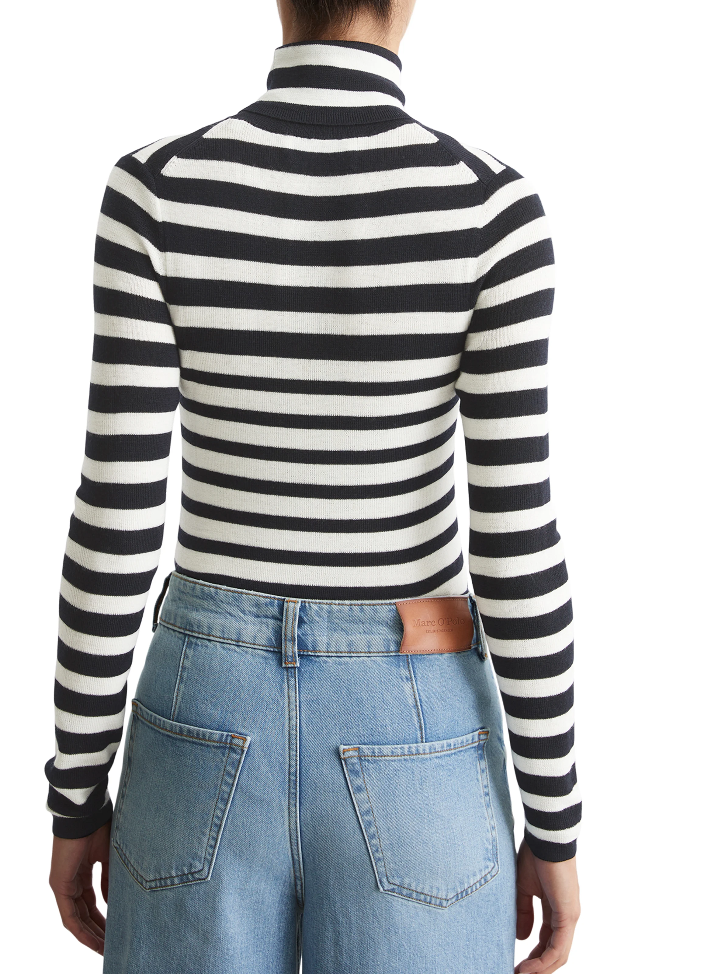 Pull col roulé rayé en laine| Bleu