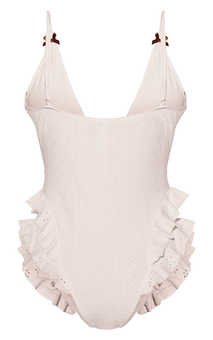 Blanc Maillot De Bain Broderie Anglaise À Volants Et Nœuds