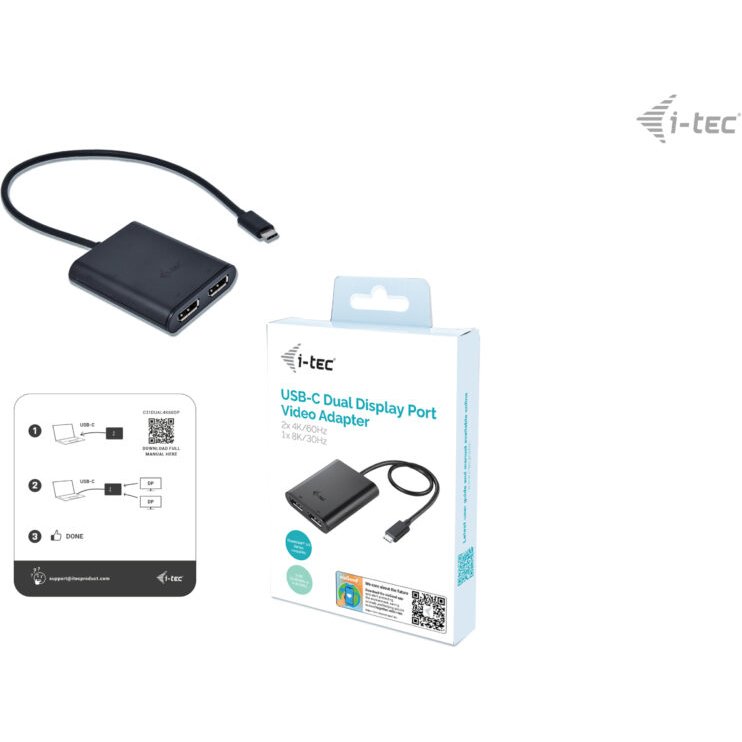 i-tec USB-C Dual 4K/60Hz (single 8K/30Hz) DP Video Adapter