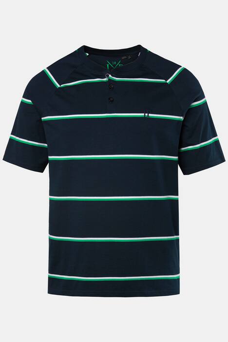Schlafanzug, Zweiteiler, geringeltes Henley, bis 8 XL, navy blau | Ulla Popken