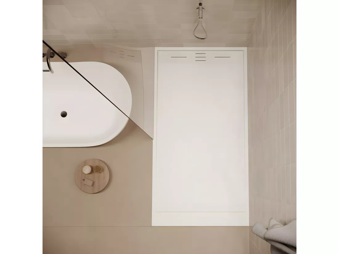 Receveur de douche 90 x 160 cm extra plat SALVI en SoliCast® surface ardoisée blanc