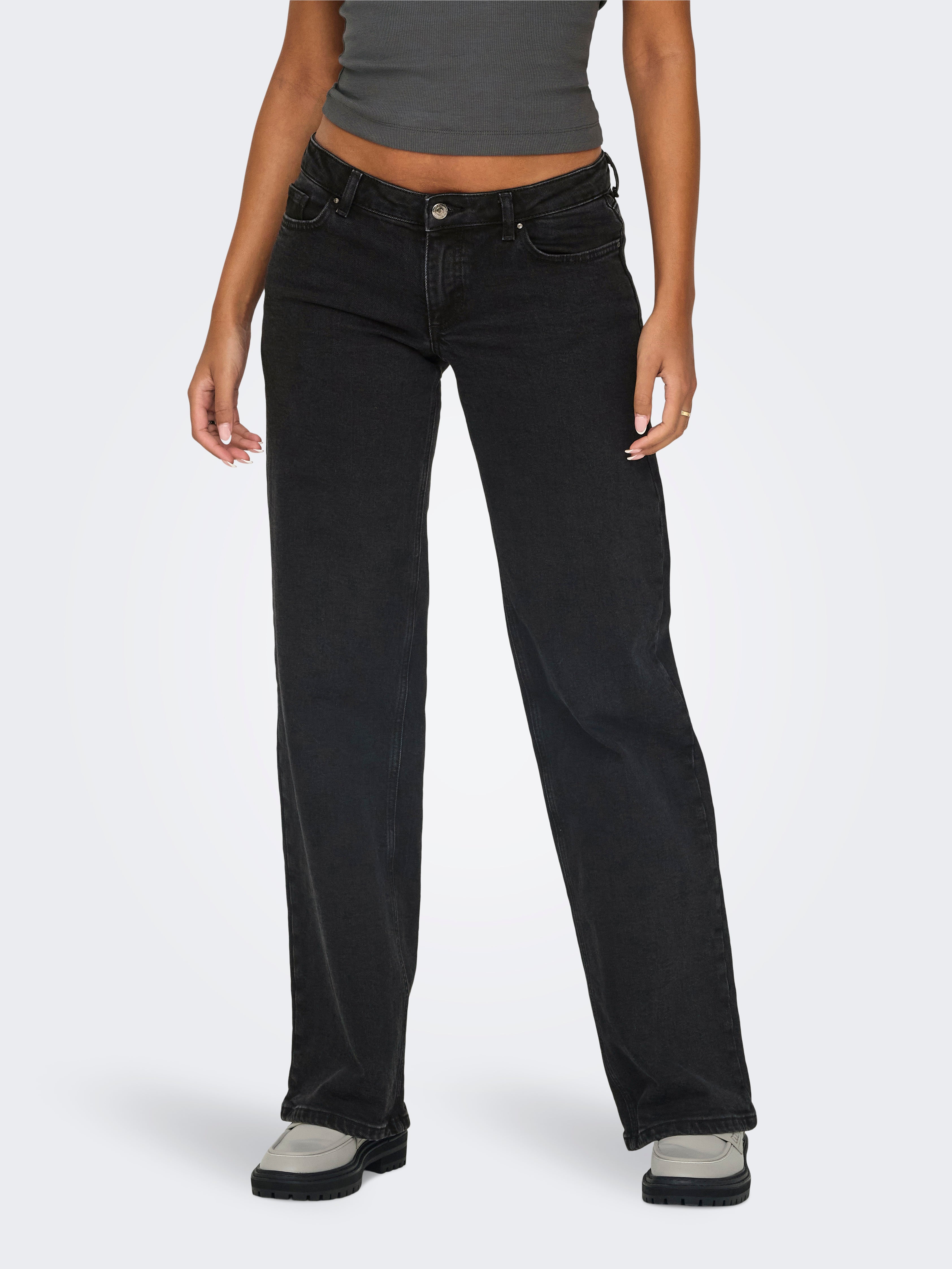 ONLJUICY Niedrige Taille Weiter Beinschnitt Jeans Washed Black