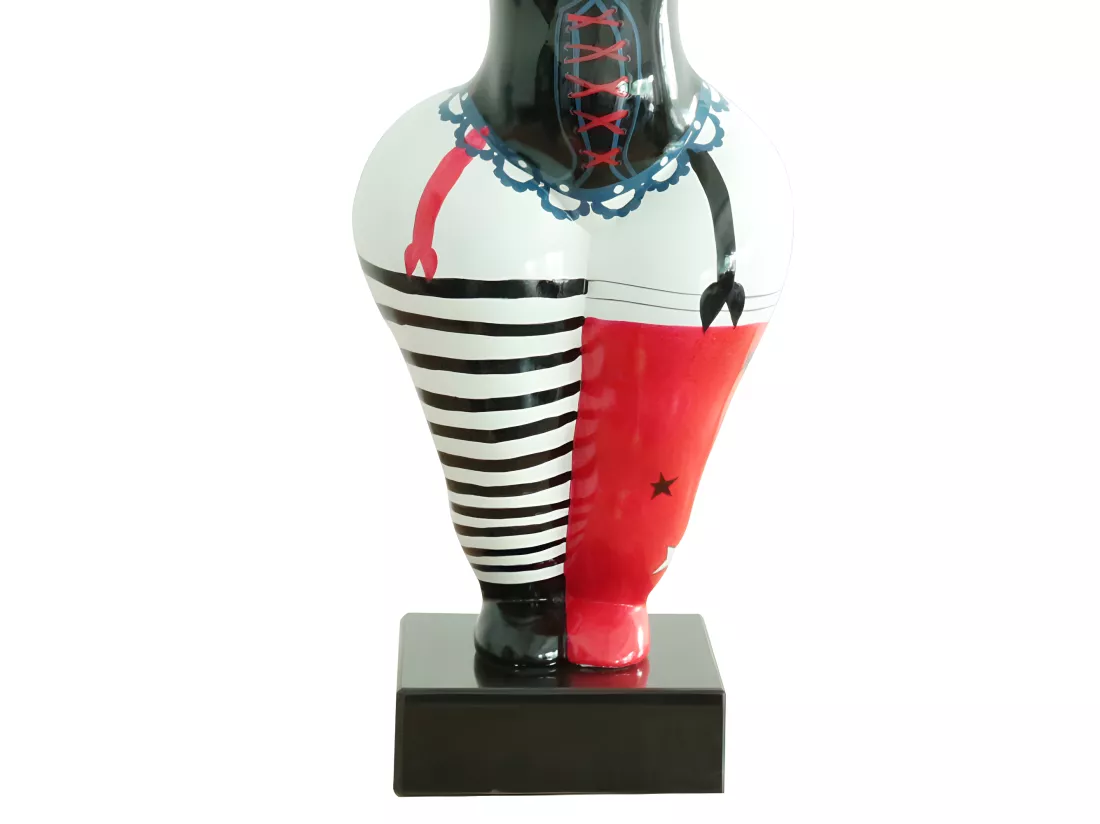 Statue femme bras levés corset rouge noir et bleu H54 cm - LADY LACE