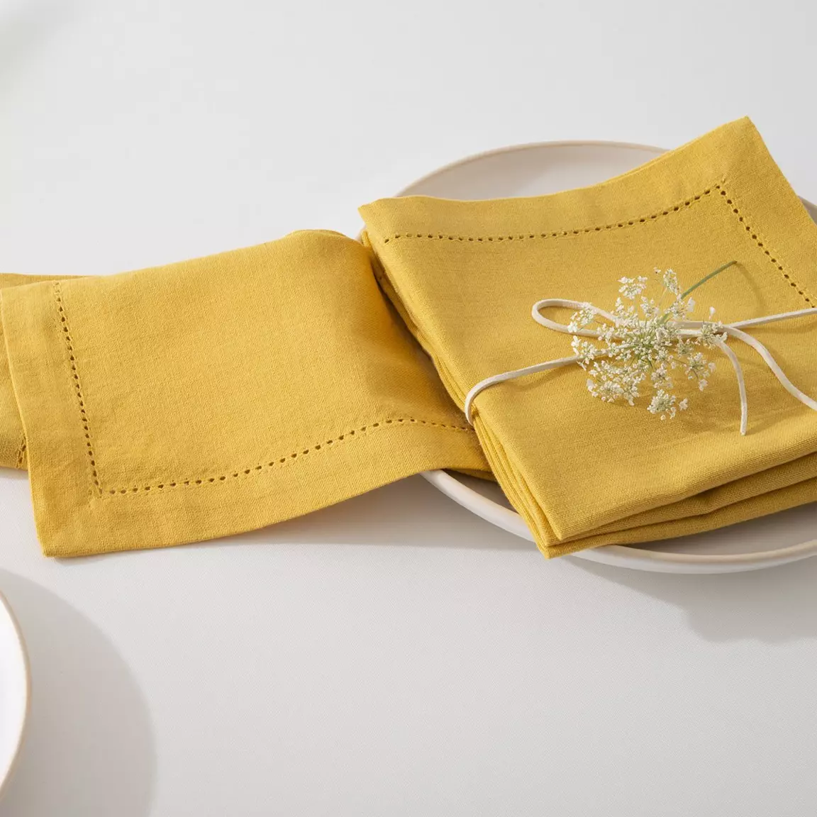 Lot de 4 serviettes coton (40 x 40 cm) Chambray Ocre