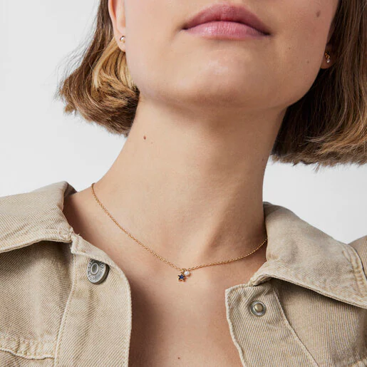 Colar TOUS New Motif com banho de ouro 18k sobre prata e estrela de safira