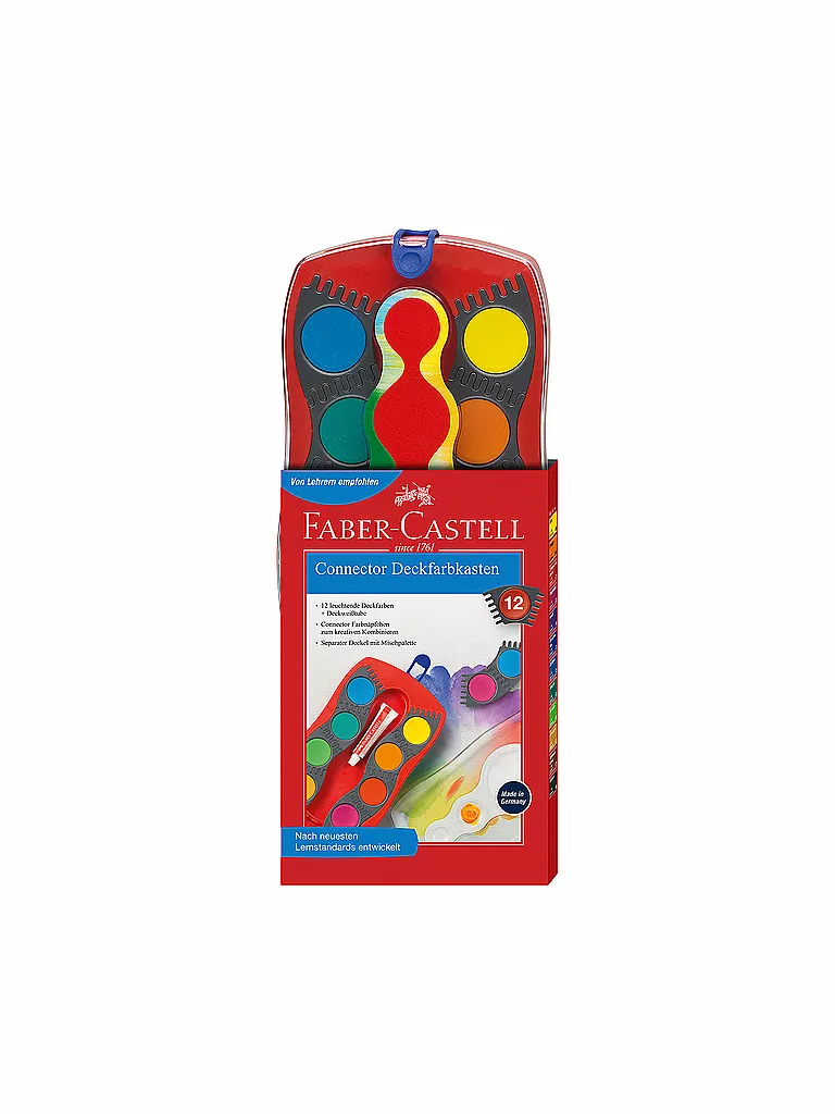 FABER-CASTELL Connector Deckfarbkasten, rot, 12 Farben keine Farbe