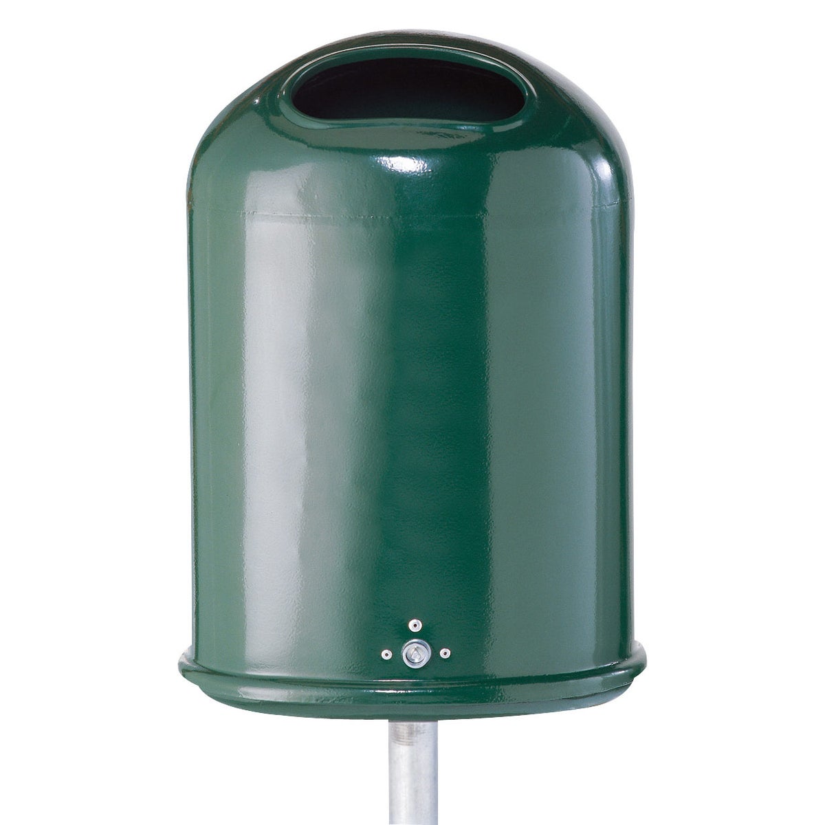 Schake ovale afvalbak met rail en sleutel, inhoud 27 l, gecoat in RAL 6005
