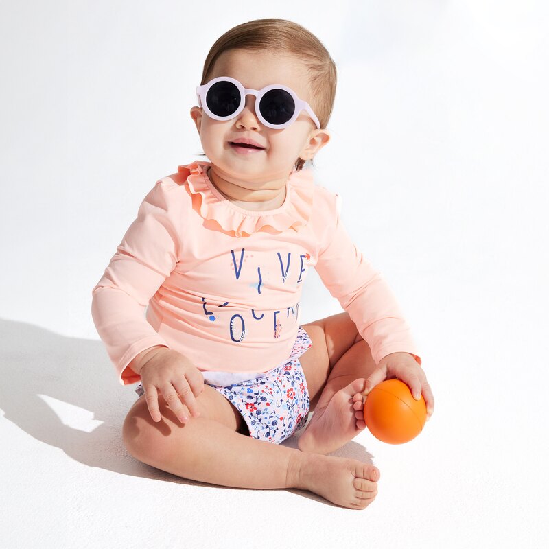 T-shirt anti UV col volanté rose bébé fille Orange