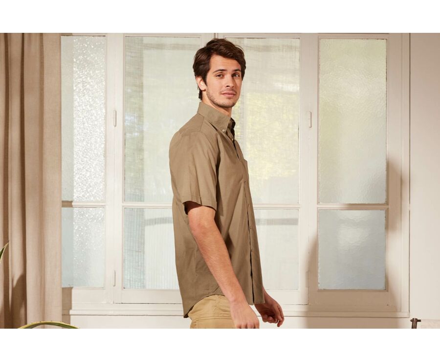 Chemise coton et lin taupe - Poche poitrine - COLTEN MC