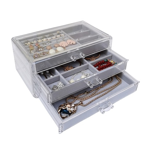 (23x13x11cm) Acryl Schmuckschatulle Aufbewahrungsbox Organizer für Ringe / Ohrringe / Armbänder - Transparent / Schwarz