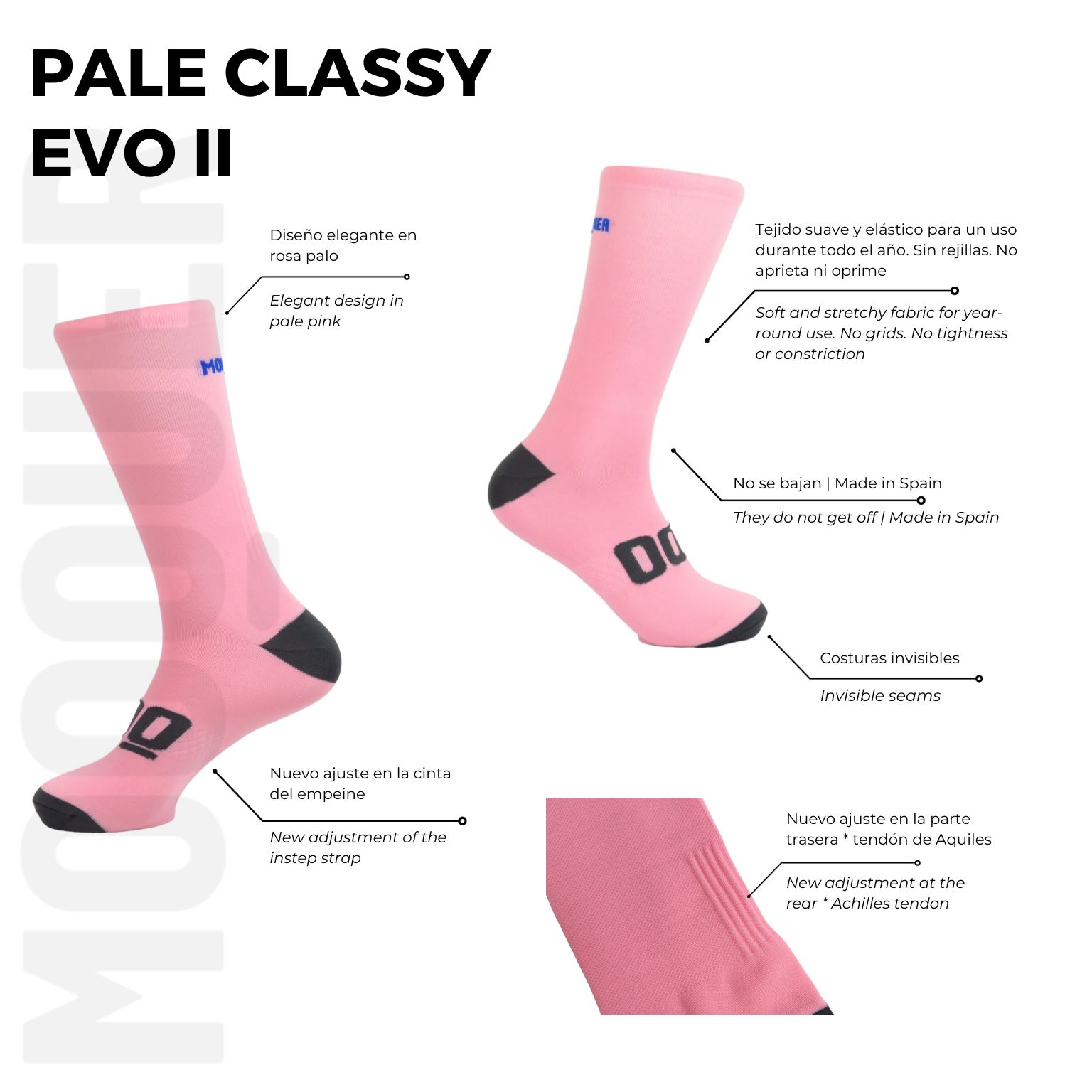 Meias de ciclismo altas respiráveis Mooquer Pale Classy Evo II