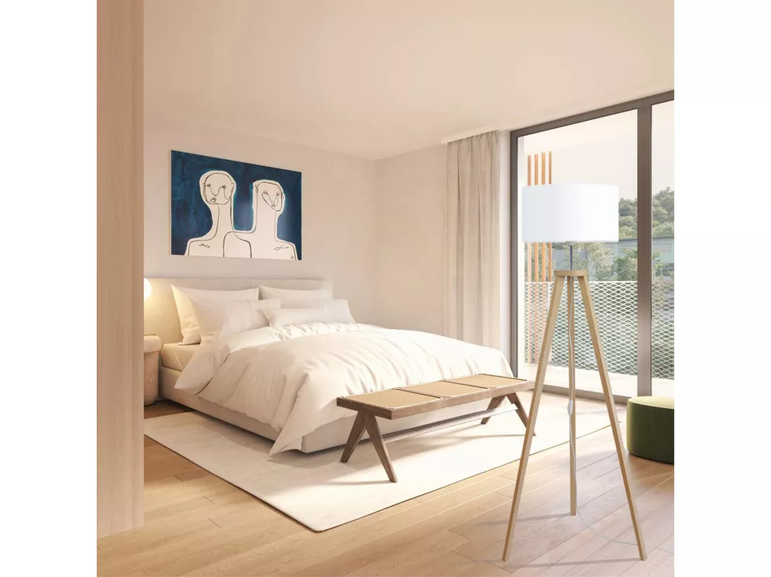 Lampadaire trépied, bois naturel 152 cm.