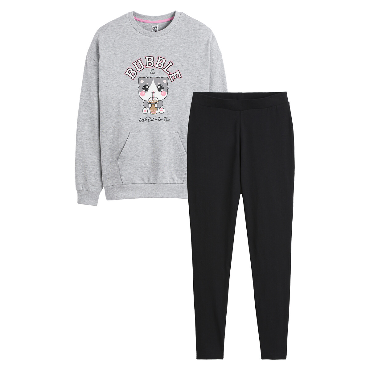 COLEÇÕES LA REDOUTE<br>Pijama com estampa de gato, tamanho grande