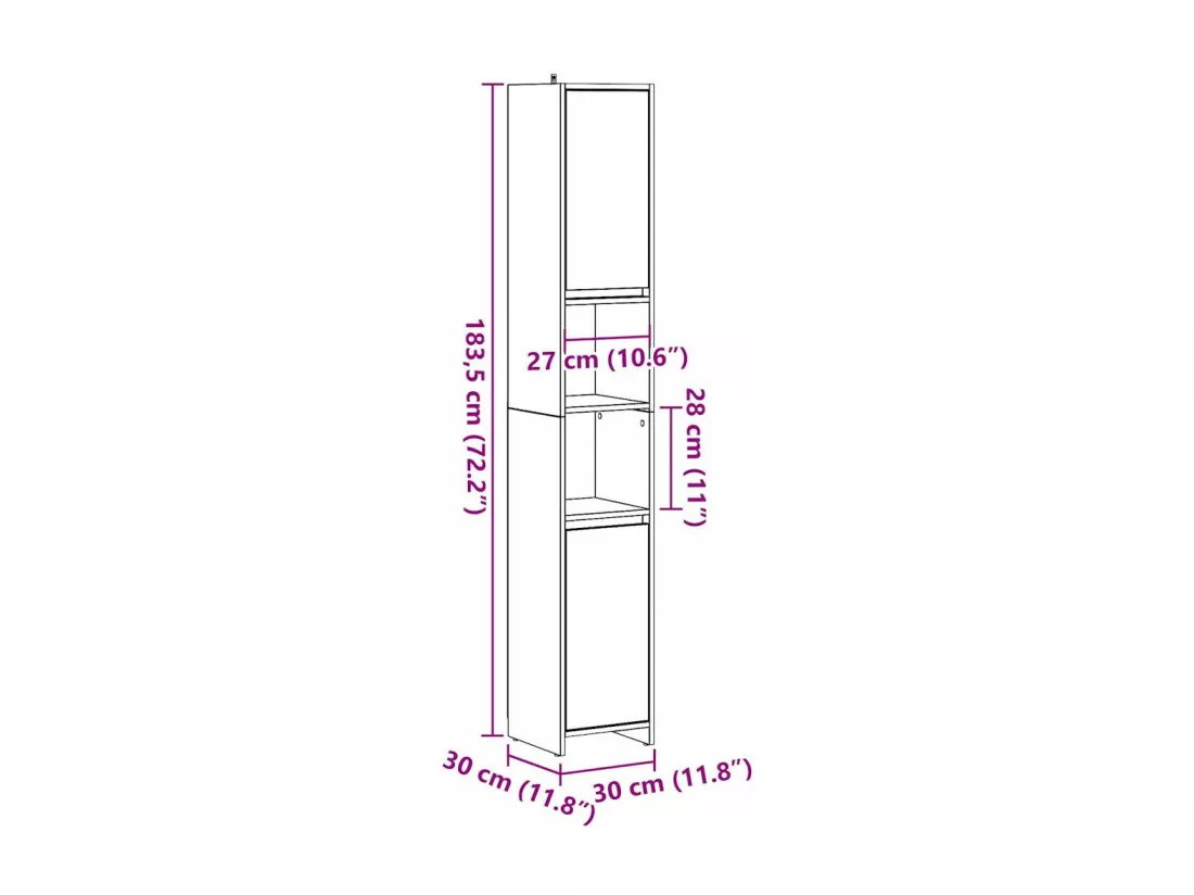 Armoire de salle de bain chêne artisanal 30x30x183,5 cm