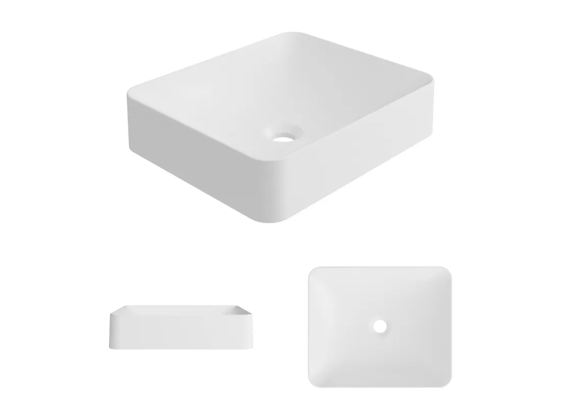 Vasque à poser OSCAR - 75% Minéral Blanc Mat Carré 45*38*H11.7cm - LAVABERG