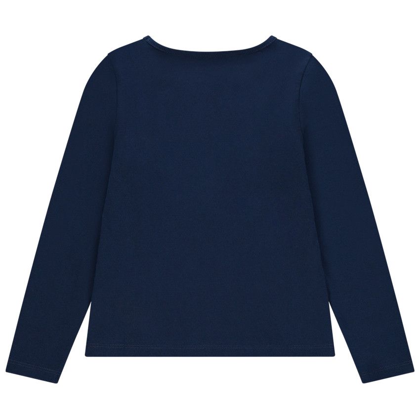 T-shirt manches longues print message en coton bio pour enfant fille - Bleu marine