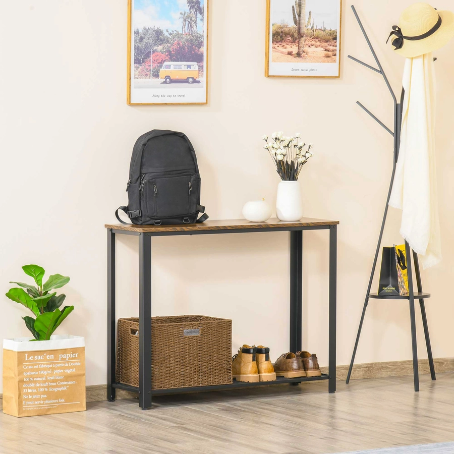 HOMCOM Konsolentisch mit Gitterablage braun, schwarz