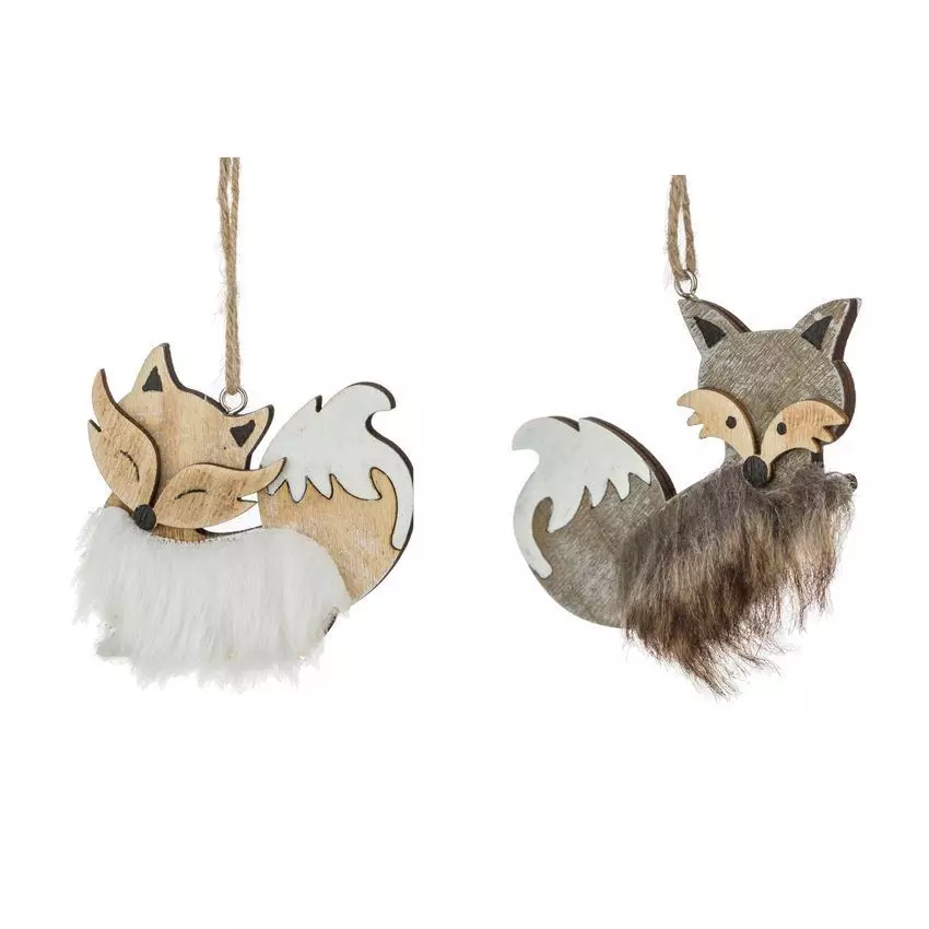 Lot de 2 Renards de Noël à suspendre (H10 cm) Chipeur Naturel