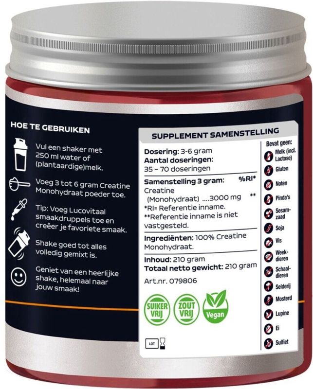 Lucovitaal - Creatine Monohydraat Poeder - Puur - 210 gram