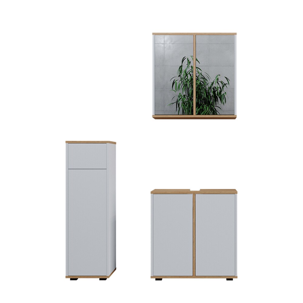 Vicco Badmöbel-Set Didi Weiß Eiche 3 Teile Midischrank mit Schublade