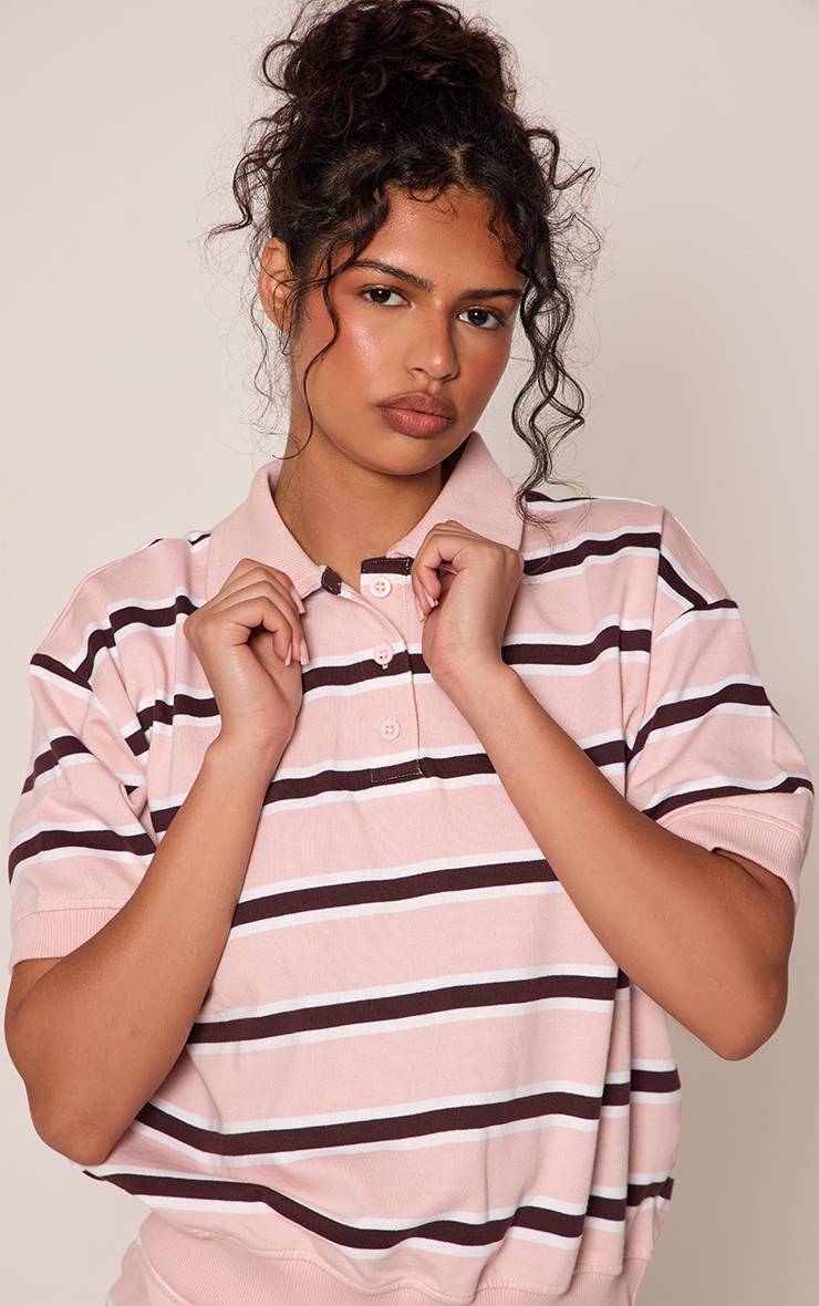 Rose Sweat-shirt Polo À Rayures Imprimées