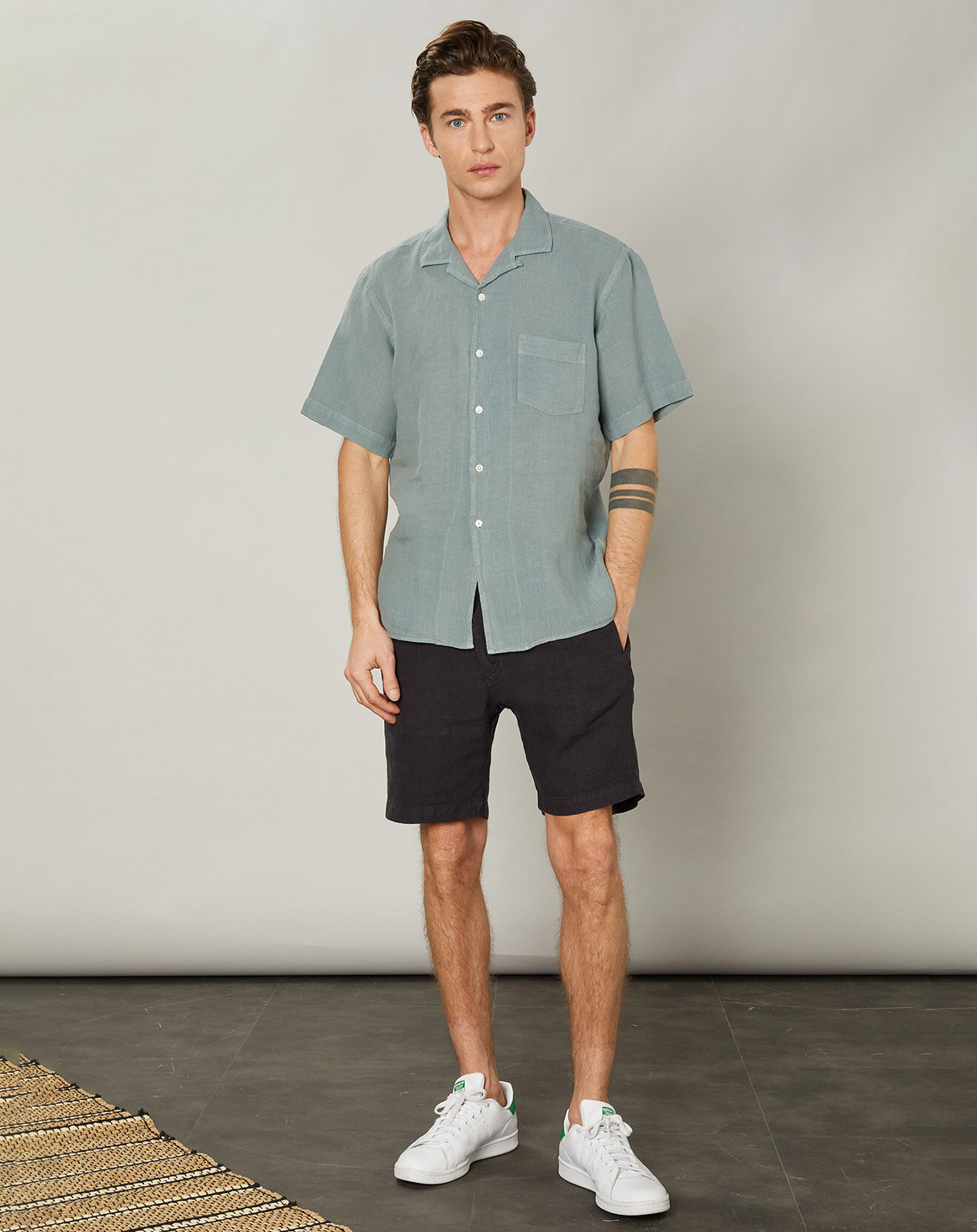Hartford Chemise regular 100% Lin Palm Pat cactus