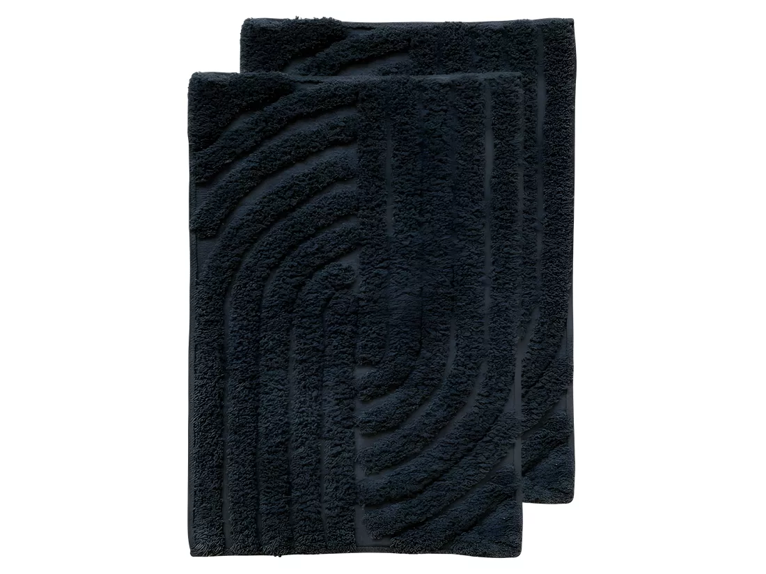 Lot 2 tapis de salle de bain 40 x 60 cm coton gris avec motifs - WALDO