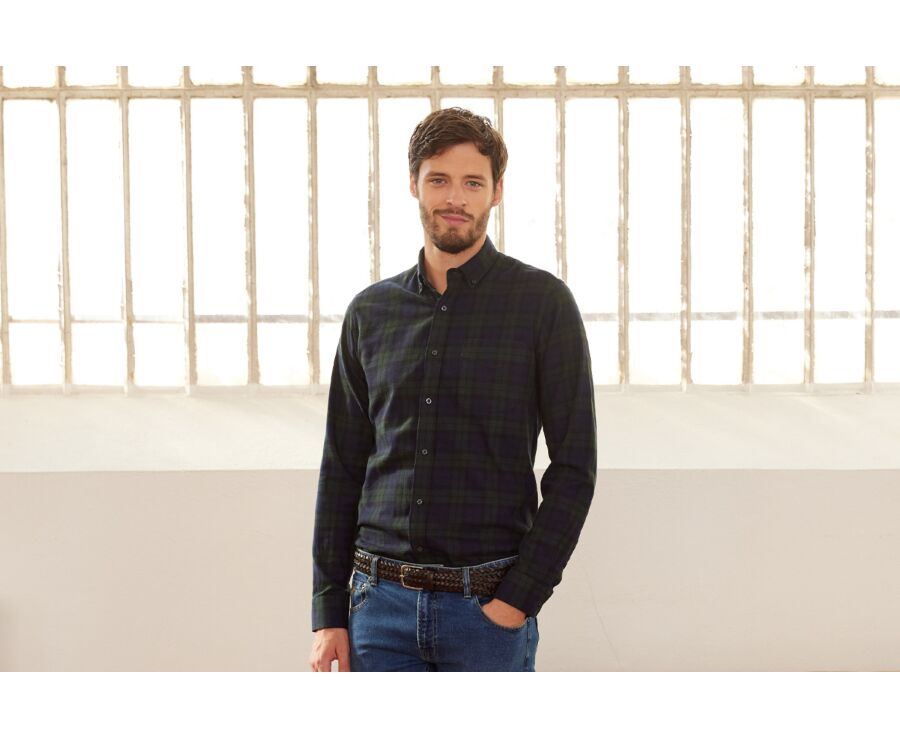 Chemise flanelle Navy et Vert Foncé - Poche poitrine - ANDRICK