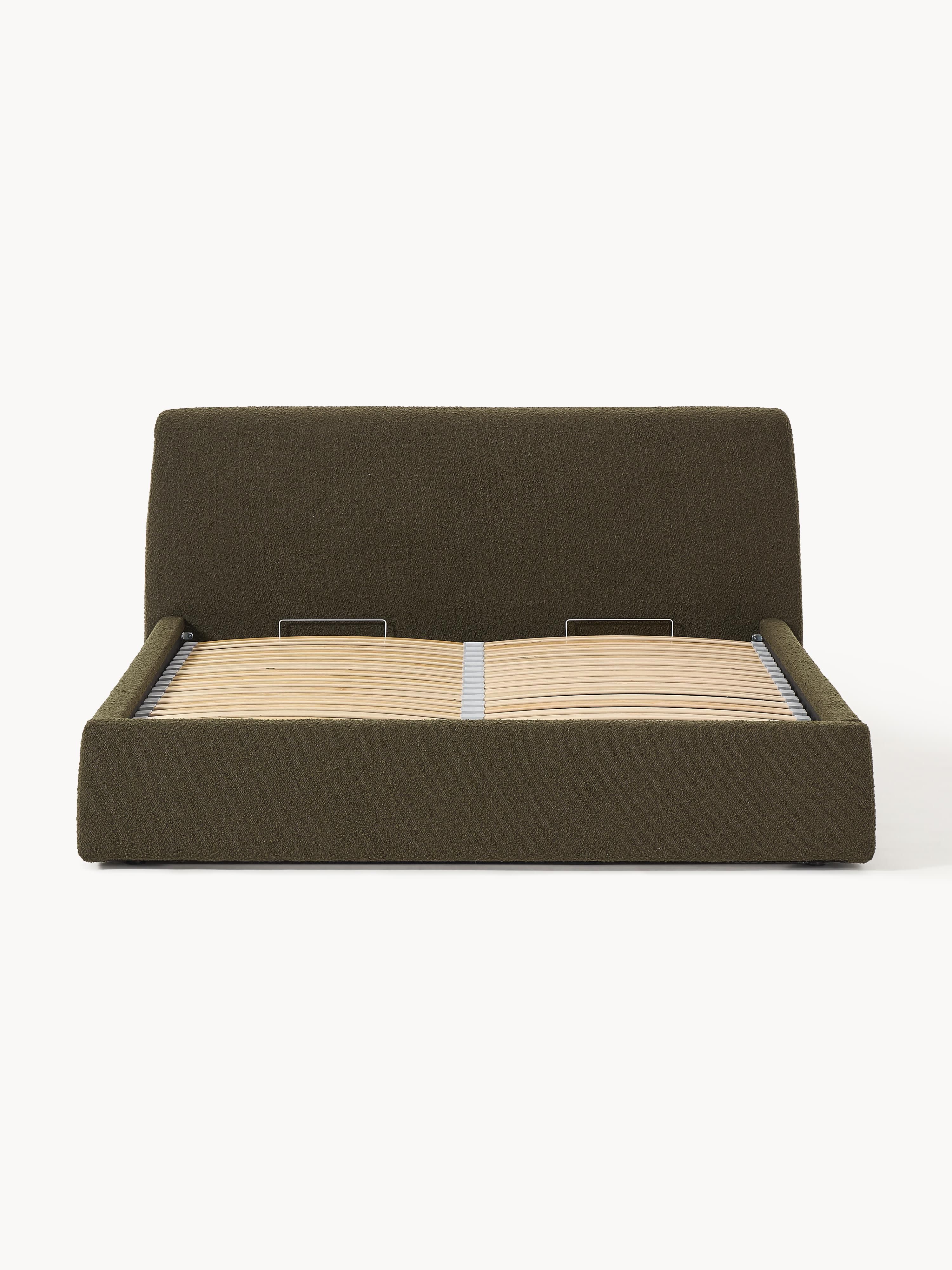 Bouclé gestoffeerd bed Cloud met opbergruimte