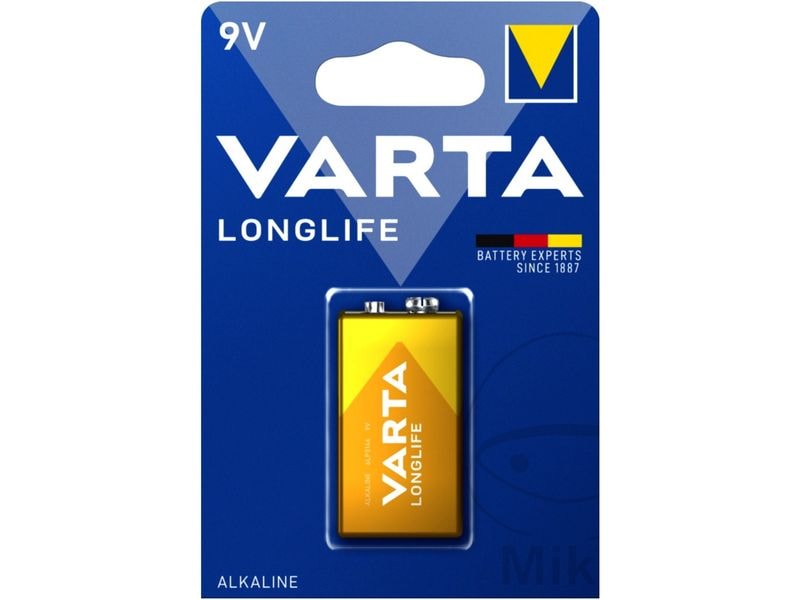 Varta Batterie Longlife 9V E-Block , 1 Stück 9 V Blockbatterie mit hoher Laufzeit