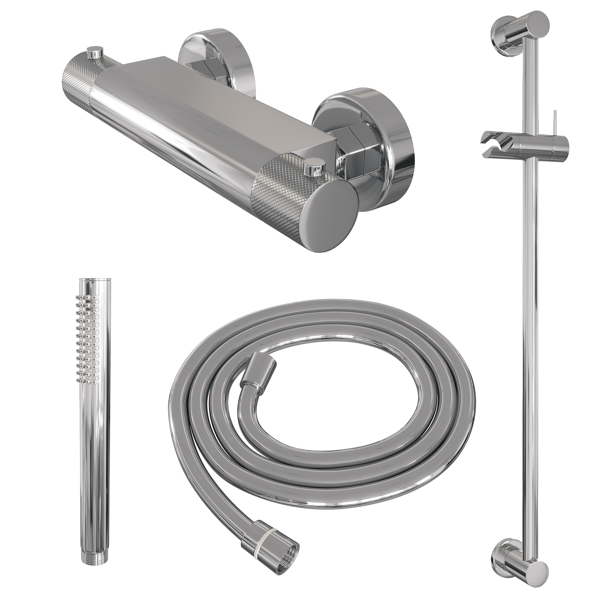 Brauer Chrome Carving thermostatische douchekraan met glijstang en staafhanddouche chroom